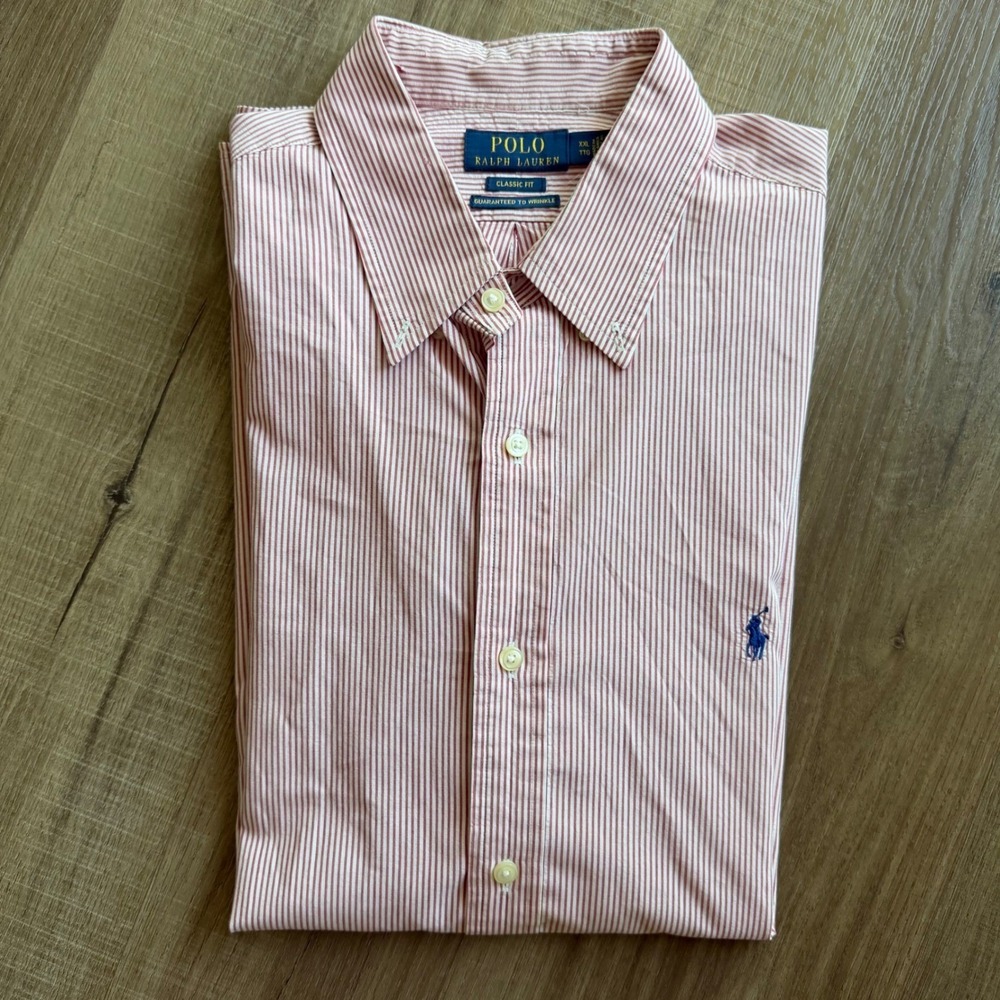 Polo Ralph Lauren Mens XXL‎ Red White Striped Short Sleeve Button Down Shirt XXL